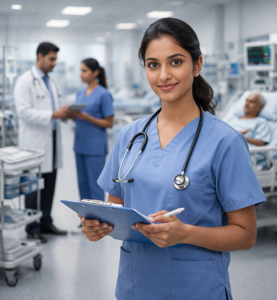 An Indian PA standing at the hospital ward